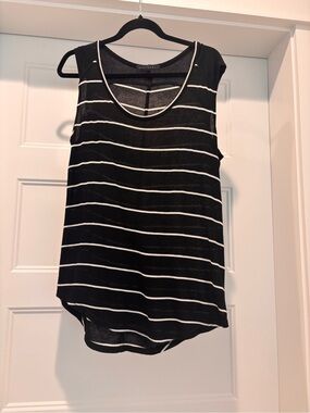 Whetherly Casual Striped Black & White Sleeveless Tank Top Size L
